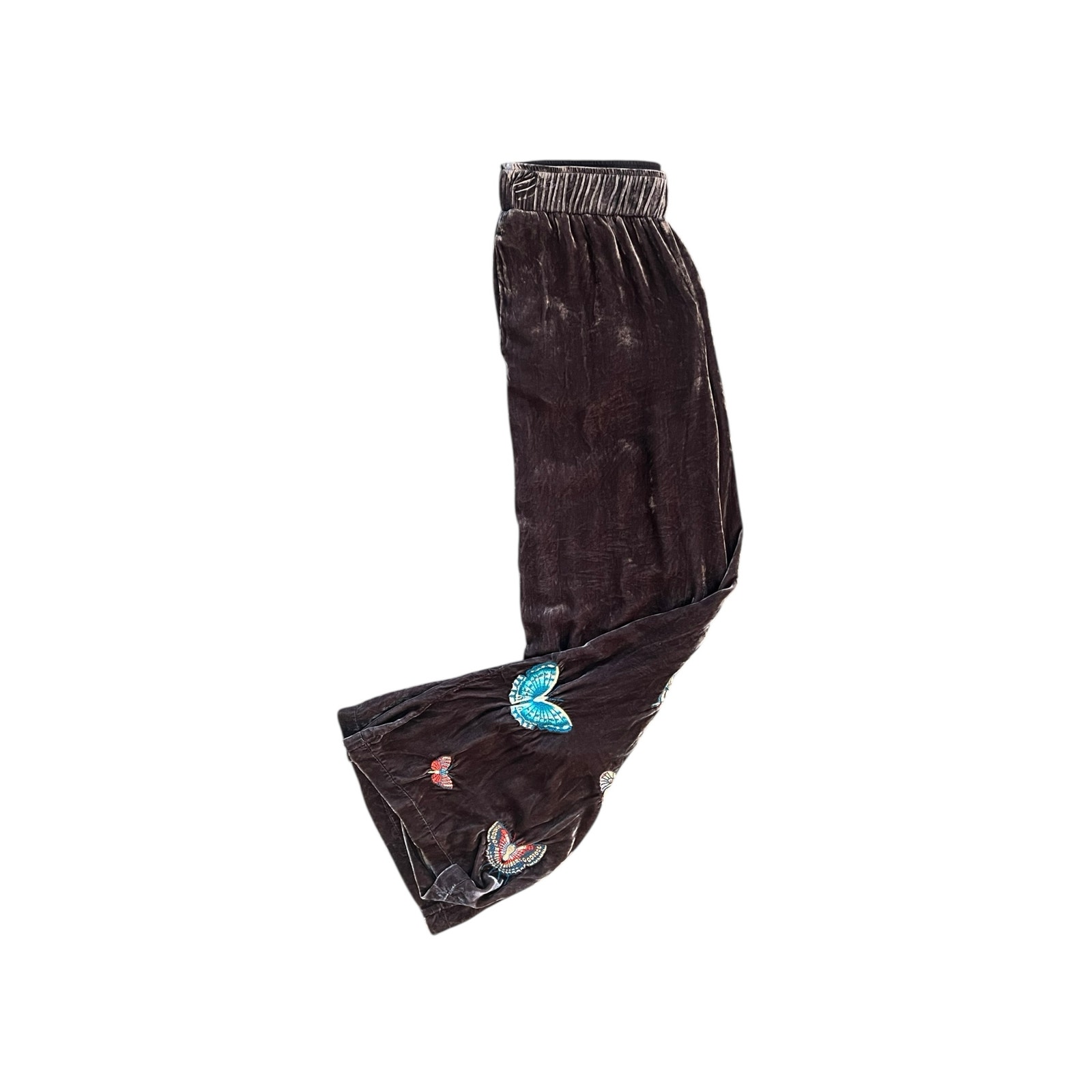 Johnny Was Luciana Seamed Wide Leg Pants Velour Brown Butterfly Boho Size Xs
